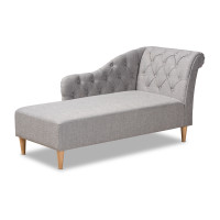 Baxton Studio CFCL1-Grey/Oak-KD Chaise Emeline Modern and Contemporary Grey Fabric Upholstered Oak Finished Chaise Lounge